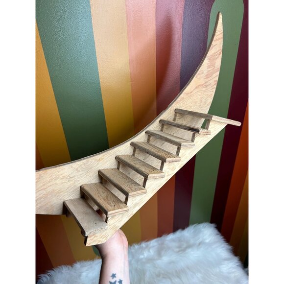 Vintage homemade wooden moon stairs wall hanging shelf - vintage cond. no hooks - Picture 1 of 6